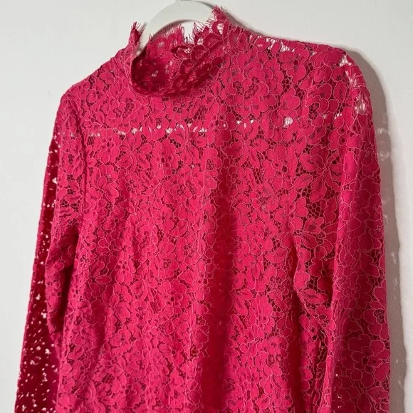 J. Crew Scalloped Lace Mockneck Top Dragon Fruit Pink Size 2 - Picture 3 of 9